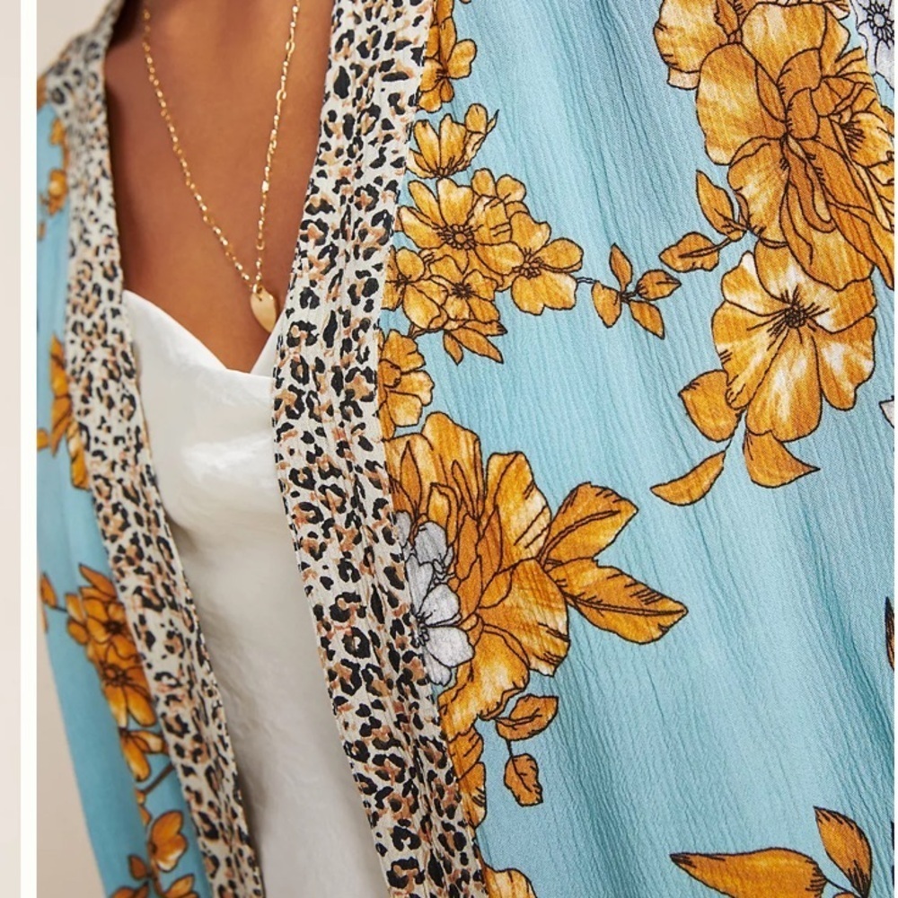 NWT Anthropologie Andersen & Lauth Zoe Leopard-Trimmed Kimono Size All One Size - Picture 4 of 11